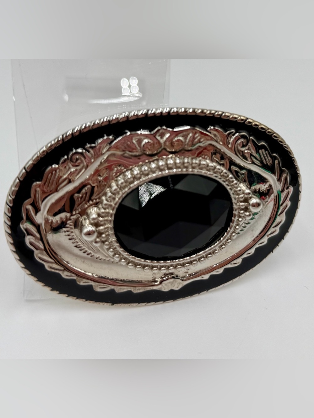 New Vintage-Style Black Decorative Compact Mirror with Silver Accents